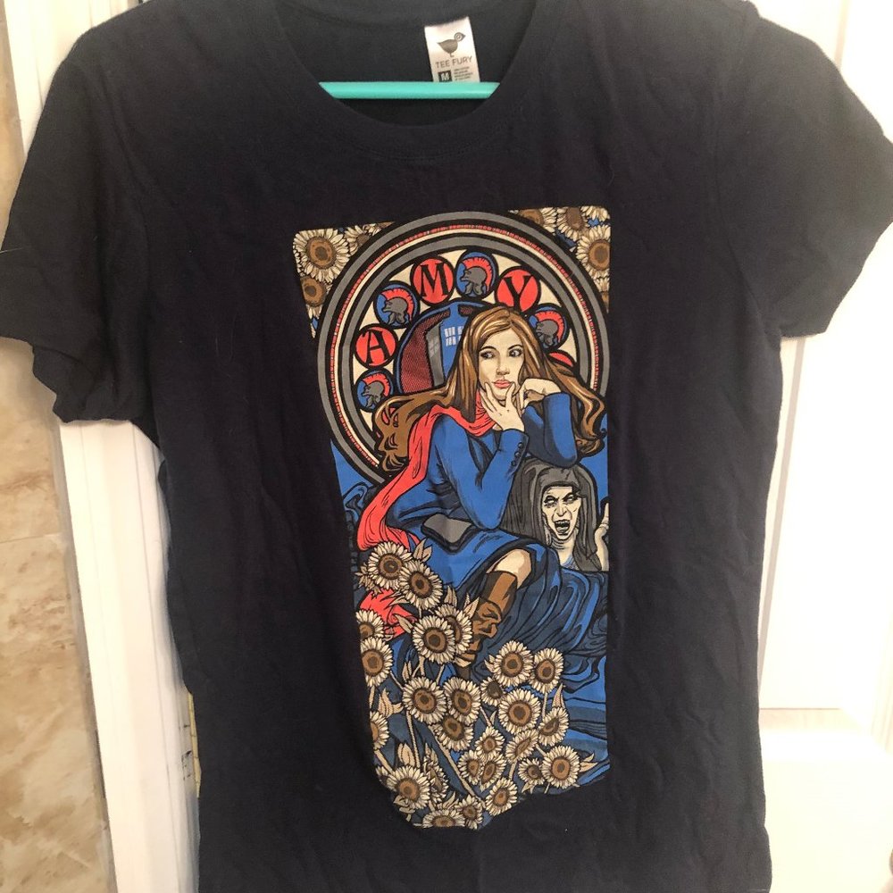 Doctor Who Amy Pond Sunflower TeeFury Navy T-shirt